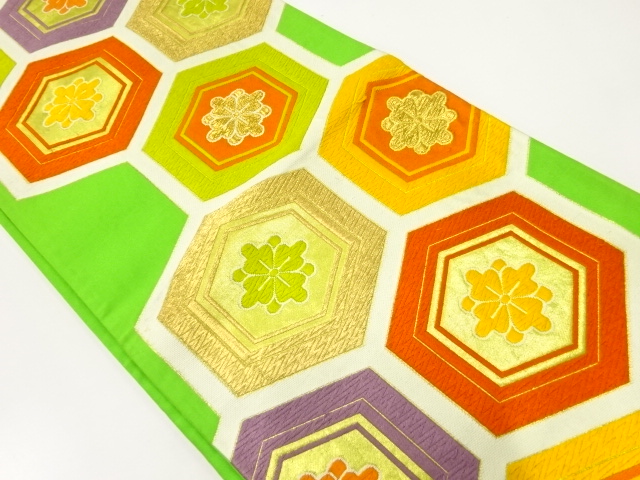 アンティーク　花亀甲模様織出し袋帯（材料）